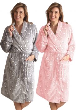 Fleece badjas sterren en maan - dames - 2 kleuren