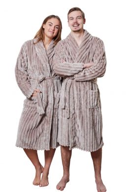 Ribfluweel badjas fleece - Relax Company - taupe